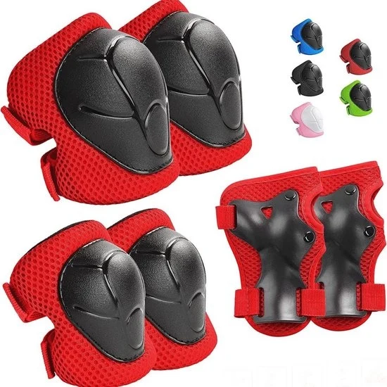 Kit di protezioni per ginocchia, gomiti e polsi per bambini - Protezione per bambini che praticano pattinaggio, ciclismo, pattinaggio, pattinaggio inline, BMX, hoverboard - Set da 6 (rosso)