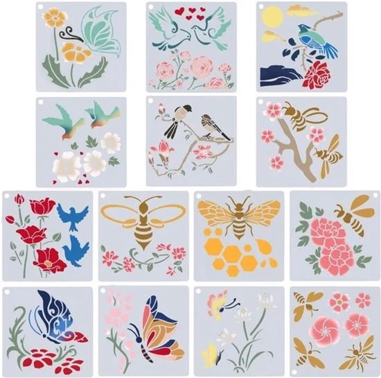 Disegno di Fiori di Uccelli - Pittura di Pianta Estiva - Rimpiazzabile - Plastica - Attività di Fai da Te - Pittura - Su Parete di Legno - Decorazione per la Casa.