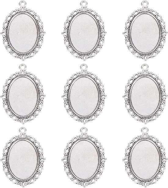 10 pezzi di pendenti a forma ovale in stile tibetano - DIY gioielli - Argento antico - Impianti di cabochon - Gioielli artigianali - Codice prodotto: