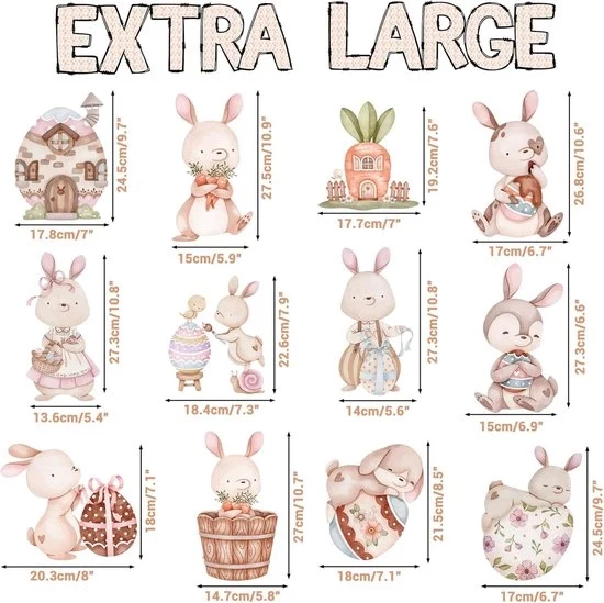 Sticker per Finestra di Pasqua - 12 Fogli con Uova di Coniglio e Fiori