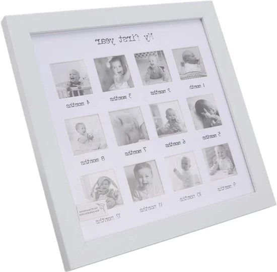 Fotografia mensile per neonati dell'anno di vita - Registrazione del progresso - Ricordo - Adatto per bambini - Bianco con accenti grigi