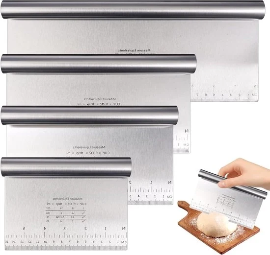 Set di 4 Spatole e Taglieri in Acciaio Inox con Funzione di Misurazione per Piatte, Pizza e Torta