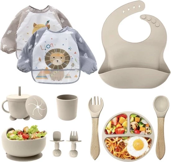 Set di Cucina per Bambini in Silicone 12 Pezzi – Piatto e Coperta con Fessura – Cucchiaio LED, Bicchiere, Piatto e Accessori – Set di Cucina per Bambini BPA-Grasso – Resistenti al Lavastoviglie
