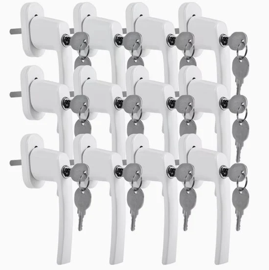 16 pezzi di sostegni per finestre bianchi con chiusura – maniglia di alluminio per finestre con chiave – serrature per finestre con chiusura a chiave – blocco di chiusura per finestre universale per alluminio e PVC – inclusi le chiavi