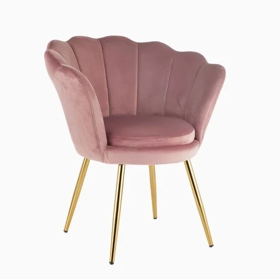 Fauteuil in velluto con schienale a forma di conchiglia e gambe dorate, 69 x 71 x 84 cm