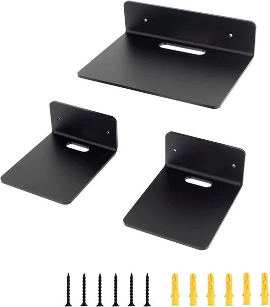 Set di 3 pannelli da parete fluttuanti - acrilico - nero - dimensioni compatte