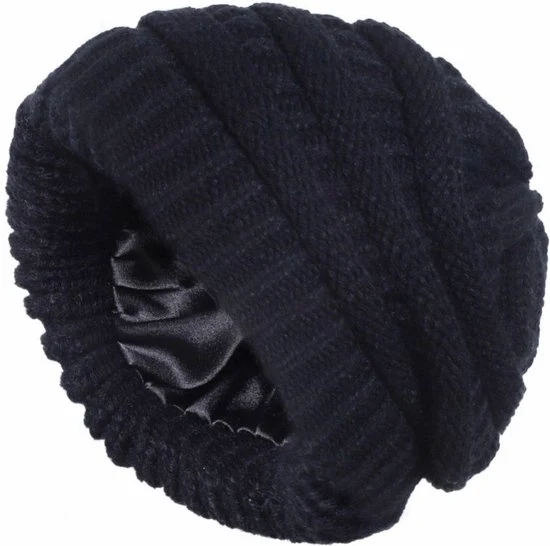 Cappelli caldi per donna - Cappelli caldi e impermeabili per inverno - Cappelli in lana per uomo e donna - Cappelli a maglia per sci - Cappello a maglia con imbottitura elastica e interna in seta - nero