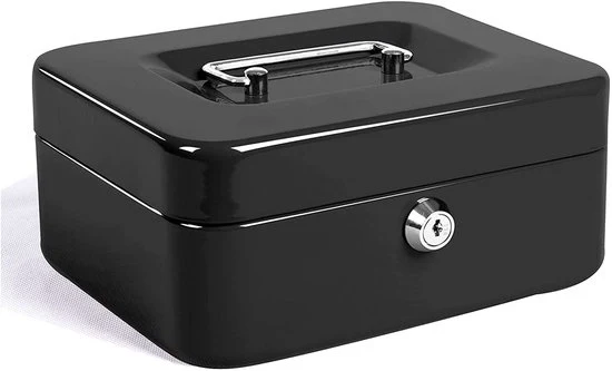 Cassa di sicurezza grande - con blocco tastiera - 2 chiavi - nero - metallo - 20 x 16 x 9 cm
