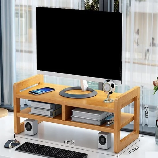 Stand per monitor con raccordo 2 livelli organizzatore multifunzionale per computer, laptop, stampante - legno chiaro scuro