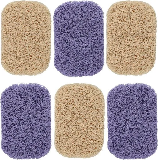 Contenitore di sapone in luffa - 6 pezzi - beige e grigio