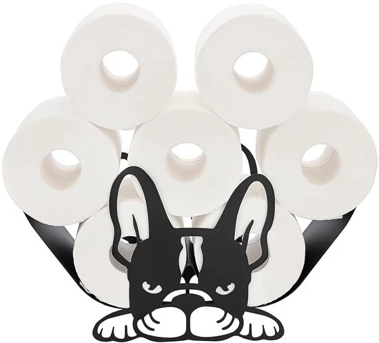 Sostegno per carta igienica - Sostegno metallico per carta igienica - Forma bulldog - Nero