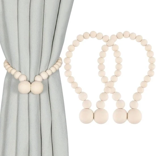 Set di 2 sostenitori di tenda magnetici - stile boho - perle in legno