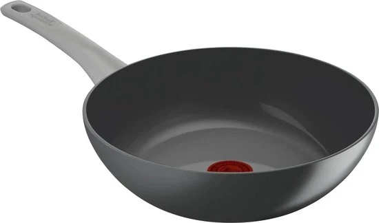 Wok in acciaio inossidabile da 28 cm - Progettato per l'ambiente - Fatto con alluminio riciclato - Senza PFAS - Adatto per induzione - Grigio