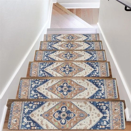 26x80CM Tappeto Trappato - 15 Pacco - Tappeto Antiscivolo - Tappeto Trappato Rimossoibile - Tappeto Bagnato Resistente - Tappeto Assorbente Rapido - Sicuro per Bambini, Anziani e Animali Domestici - Simmetria Arancione e Blu