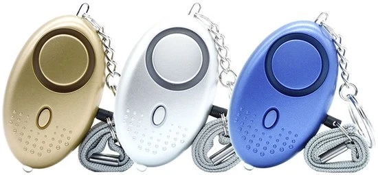 Alarme di Sicurezza Personale per Donne - 3-pack - Riciclabile - Sirena a 140DB con Luce LED - Sirena con Luce LED - Dimensioni: 6,7*3,8cm - Colori: Giallo+Argento+Azzurro