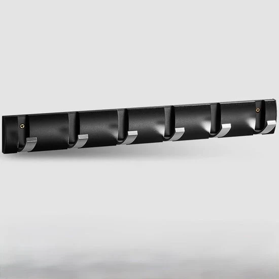 Capocassettiera adesiva alla parete, porta oscillante, capocassettiera con ganci estensibili, grucce spaziamente in alluminio, barra per appendiabiti per ingresso, bagno, cappello, asciugamano - Nero argento-6 ganci