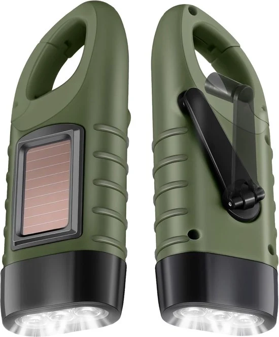 Lanterna a Manubrio Solare 2 in 1, LED, Caricabile con Dinamo, per Attività All'Aperto