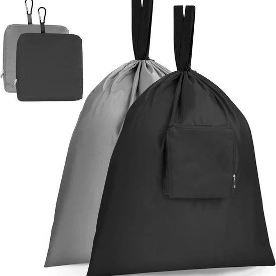 Due Borse per la Lavanderia - Borse per la Lavanderia sporca - Borse per Lavanderia pieghevoli - Borse per la Conservazione - Borse per Lavanderia portatili - 51*57cm - Chiusura a Cerniera - Adatto per Borse, Casa, Campeggio e Viaggi - Grigio + Nero