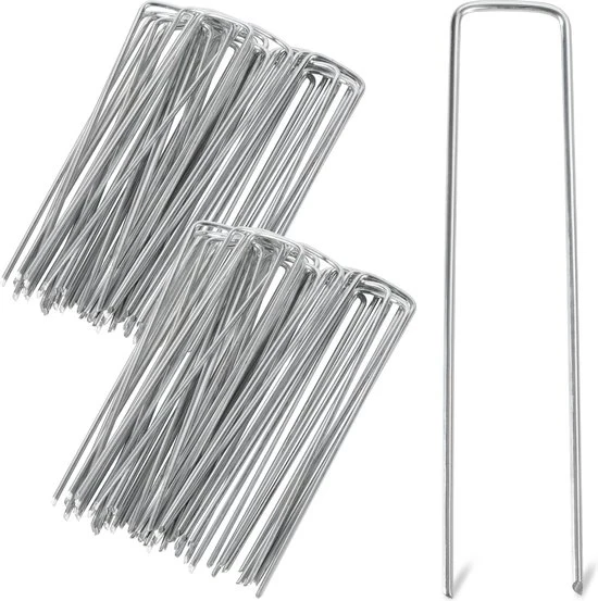 200 pezzi di ancoraggio per terreno - 15x2.5cm - Acciaio galvanizzato anticorrosivo - Ø2.8mm - Tela di erba infestante - per fissare teloni di protezione, reti di protezione, schermi, erba sintetica, coperture - ancoraggio stabile a U per il terreno