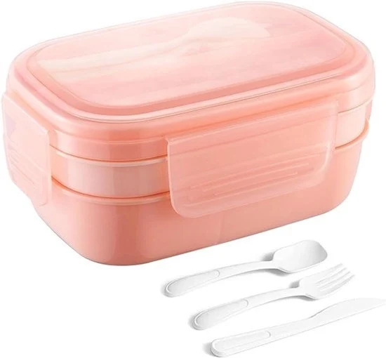 Bento per adulti - 3 strati impermeabili - Rosa - 1900 ml - Bento con forchetta e cucchiaio - Adatto per lavoro e studenti.