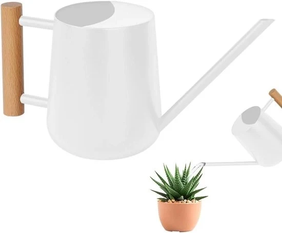 Pianta da appartamento giocatore - acciaio inossidabile - 1L - bianco - con maniglia in legno