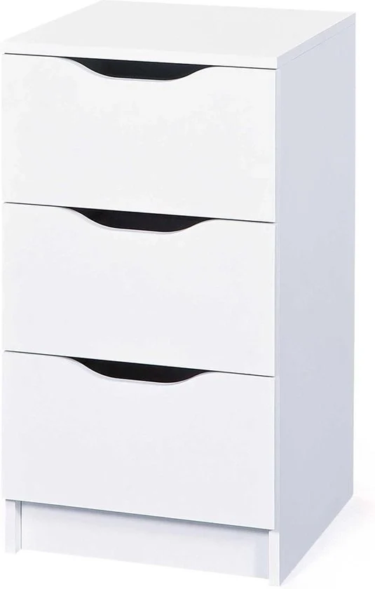 Cassettiera con 3 cassetti - Bianca - Smaltata a melamina - Cassettiera da appendere - Comodino - Cassettiera con maniglie - 3 cassetti blocco