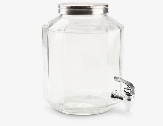 Dispensatore di acqua 4,25 litri con valvola a chiave – Vasca di acqua trasparente con coperchio in acciaio inossidabile – Ø18 x H24 cm – Per limonata, acqua, cocktail e feste all'aperto