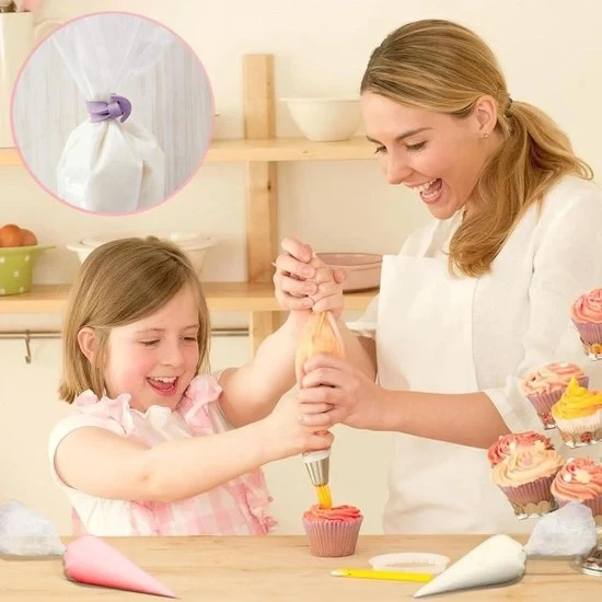 100 sacchetti di silicone riutilizzabili - contenitori di polvere per decorazione - clip per decorazione di torte, biscotti e cupcakes con sacchetti di spolvero.
