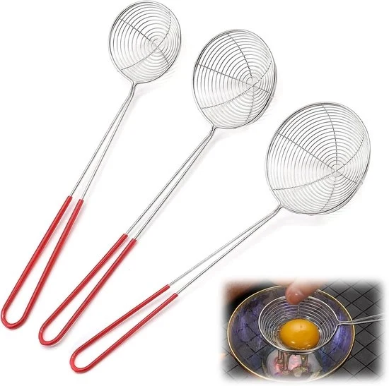 Set di paletta a cernita in acciaio inossidabile - ideale per cucinare e friggere - 3 pezzi - acciaio inossidabile