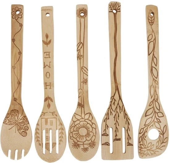 Cucchiaino in legno, set di utensili da cucina in bambù da 5 pezzi, spatola in legno, cucchiaio con rivestimento antitraslucido, utensili da cucina da forno