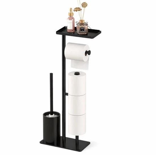 Toilette in Ferro con Cassetto di Stoccaggio – Supporto per Carta igienica in Metallo Resistente – Dispensa per Bagno Spazievendente – Nero Verniciato