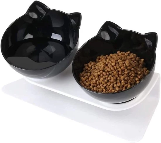 Ciotola per gatti con fondo antiscivolo rotativo - Doppio - Nero - Plastica