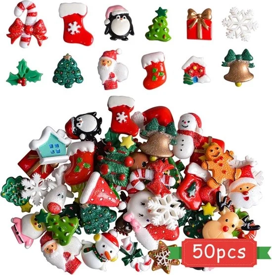 Decorazioni in resina artigianale - Personaggio di Natale - Babbo Natale - Albero - 50 pezzi - Fai da te - Decorazioni miniatura - Scrapbooking - Hobby Natale - Decorazione - Adatto a - Decorazioni natalizie.