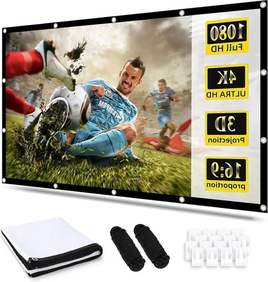 Schermo da proiezione 100 pollici - HD pieghevole - proiezione doppia faccia - portatile - per uso domestico all'aperto scuole e riunioni - 221 x 125 cm