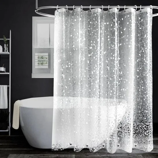 Douchegordino trasparente impermeabile con effetto 3D - 180x180cm - 12 ganci - 120x200cm