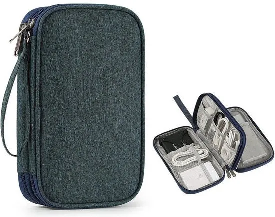 Tas per cavi, 21x13x5cm, organizzatore di cavi elettronico, organizzatore universale di cavi, tasca per cavi e accessori elettronici per USB, caricabatteria portatile - Blu scuro