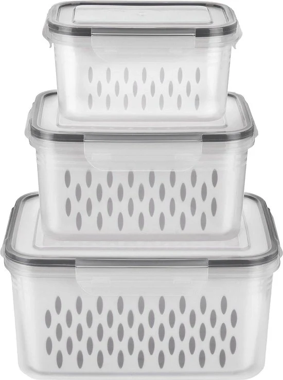 Cassetti per frutta e verdura - cassetti refrigeranti con coperchio - organizzatore per frigorifero - contenitori di magazzino - grigio - 6 pezzi
