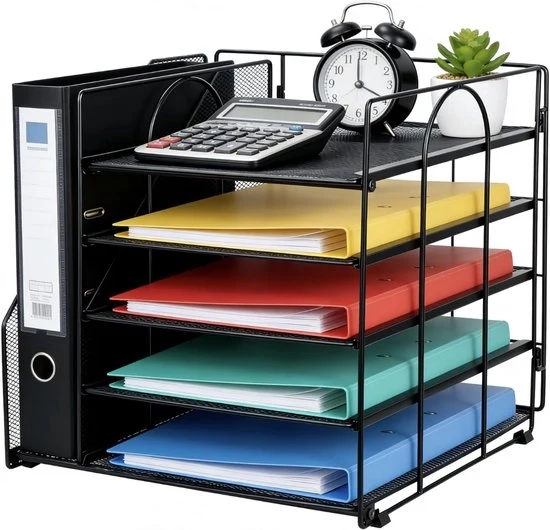 Organizzatore di scrivania con contenitore per documenti 5 livelli con mesh in metallo cassetto di archiviazione per ufficio e studio nero