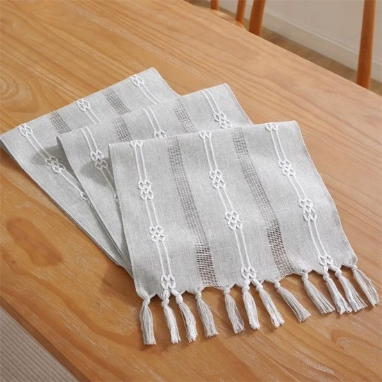 Tavolo rustico con pennelli in stile bohemiano - Decorazione da tavolo a stinta a strisce per fattoria - Tavolo rustico con bordo a punto di pennelli manuale - Ideale per decorazione da festa e ristorante (33x240cm)