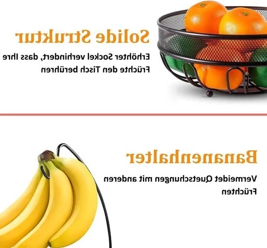 Scheda frutta in metallo moderna con contenitore per banane - Grande capacità per verdure, frutta, pane, snack - Scheda frutta in metallo bronzo