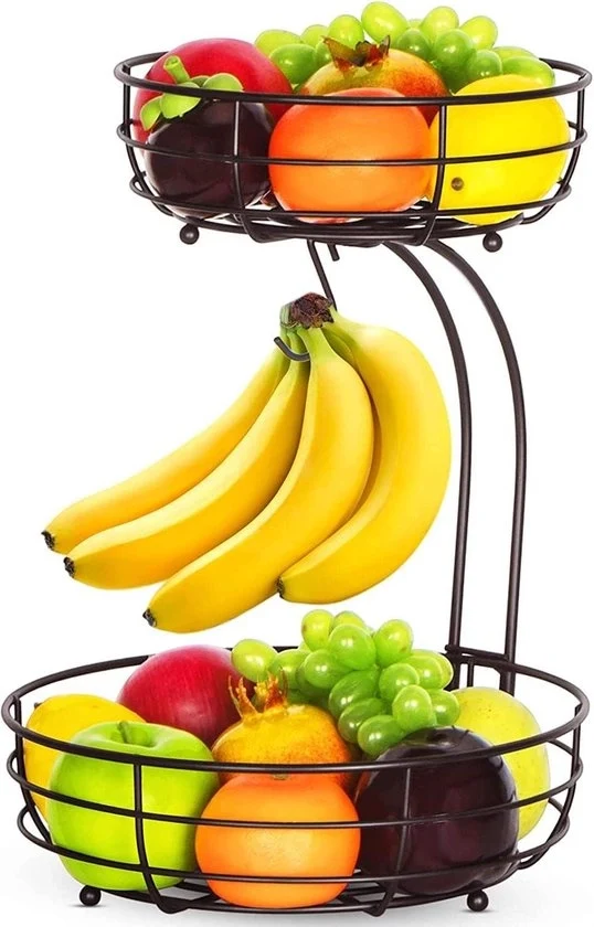 Scatola per frutta a doppio strato con hanger per banana - carrello per frutta e verdura - bronzo Scatola per frutta