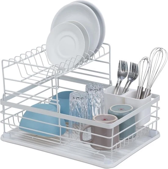 Afdruiprek con cassetta di raccolta liquidi - metallo - HxBxD 18 x 425 x 315 cm - afdruiprek per cucina - contenitore per posate - afdruiprek pieghevole