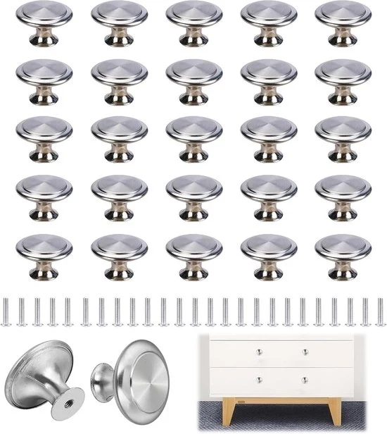 Pomelli di finitura rotondi - Argento - 30 mm - 25 pezzi - Acciaio inossidabile