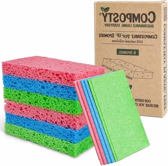Sponze Pop-Up - Compostabile - 12 Pack - Senza Plastica - 100% cellulosa naturale - Lunga durata - Pulizia duratura con Sponze di pulizia ecologiche