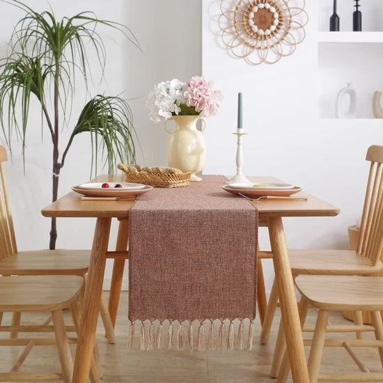 Tavolo di stile rurale in juta - 33x275cm - tovaglia unica livrea liscia manuale in cotone imitazione e lino - bandiera per armadio scarpe - tovaglia da tavolo intrecciata con pennelli - adatto per festività, matrimoni e decorazioni da ufficio