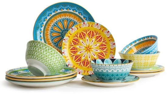Set di piatti eleganti per 4 persone - 12 pezzi - colorato - ceramica