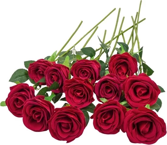 12 pezzi di rose di vetro rosse con lunghe spine per decorazione