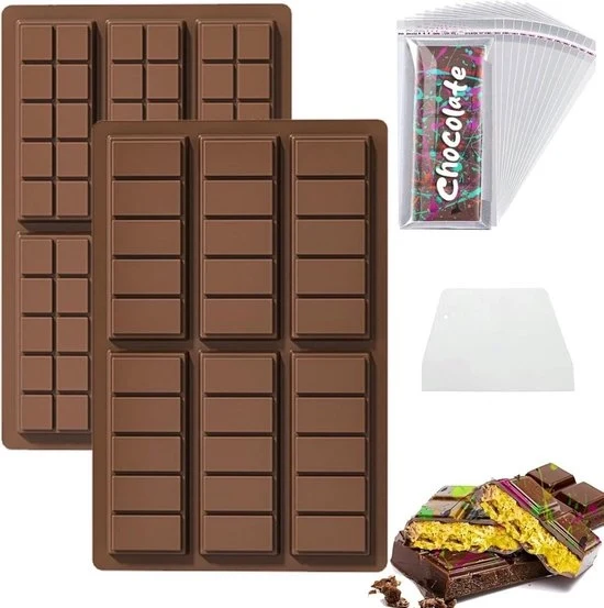 Impasto per cioccolato 2 in 1 con 100 sacchetti e raschietto, set di 2 forme per cioccolato, 2 modelli di cioccolato, con 100 sacchetti e raschietto, con forma rettangolare e forma per cioccolatini praline e blocchi di ghiaccio.