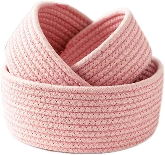 Cestino di archiviazione in tessuto di cotone intrecciato a forma rotonda per nursery e altro - Rosa