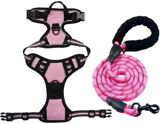 Hondentuig Verstelbaar Reflecterend Geen Trek, Facile da Indossare, Con Cavo di Trazione, Resistente all'Umidità, Adatto per Cani di Taglia Media e Grande, XL - Rosa